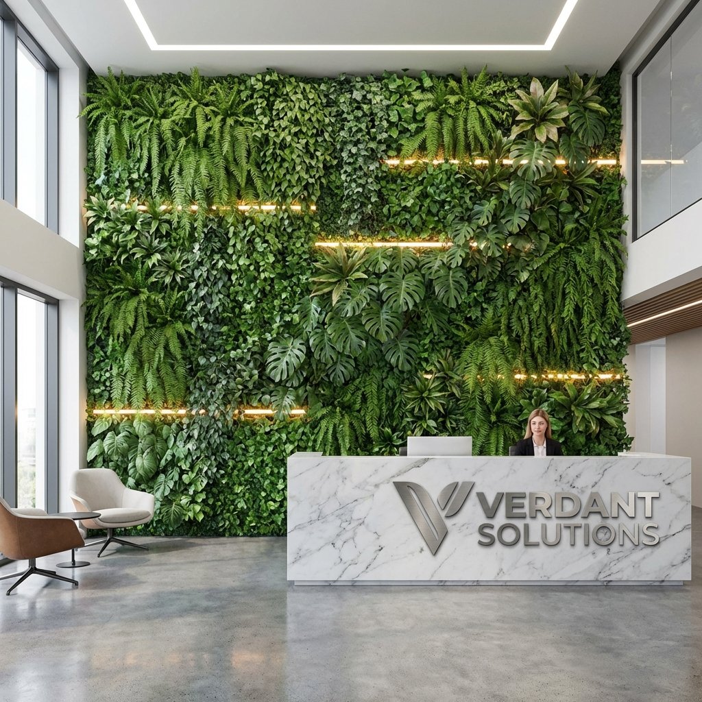 Modern ofiste yapay dikey bahçe uygulaması