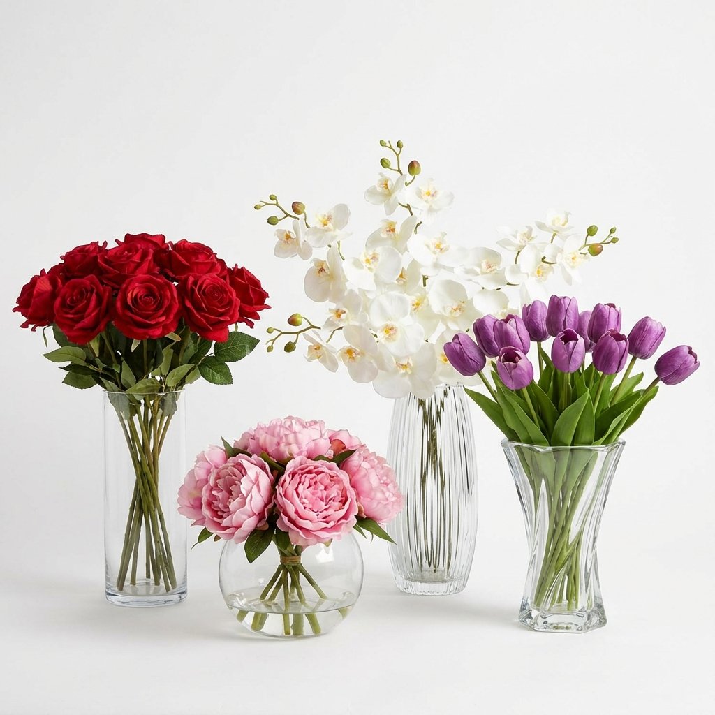 Renkli yapay çiçek aranjmanları ve buketler