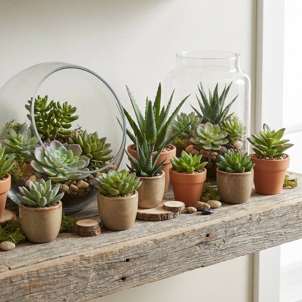 Yapay sukulent bitkiler koleksiyonu